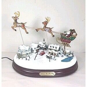 Vintage Thomas Kinkade Christmas Santa Reindeer Music Box Light Up Village 2003